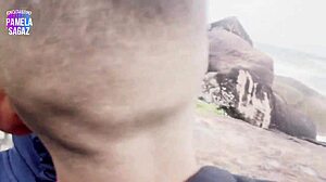 young guy intensely fucks big ass babe on beach