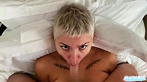 Wow, open your mouth for breakfast – my teen 18+ stepsister gives sloppy blowjob in POV!