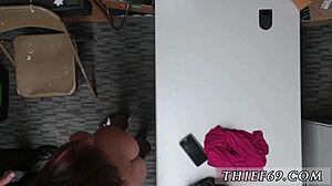 Big booty police officer steals apparel in hardcore office scene