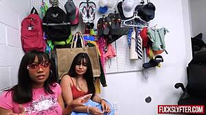 blonde teen feels excited at party shoplifting