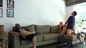 Unfaithful Wife Fucking With Friend Next To Her Cuckold