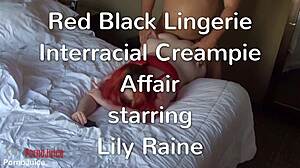 Lily Raine's Interracial Creampie Affair in Red Black Lingerie Trailer