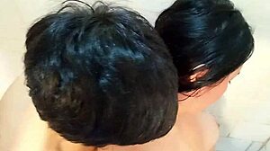 Stepmother fucked doggystyle by young stepson in shower roleplay parody.