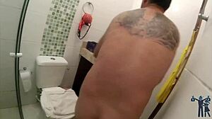 Watch this lady MILF fucking in the bathroom with a guy!