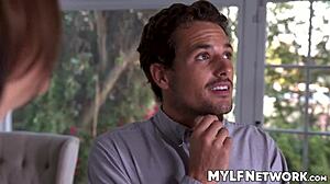 cougar milf licks monster cock sideways after work