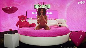 Brazilian Brunette Masturbates with Dildo Until She Cums Hard in Solo Action.