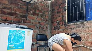 In the usa, my fat latina neighbor roleplays submissive and shows her huge natural tits and pussy under her dress in the yard