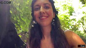 A teen gets a facial in a public locker room. She walks cum-covered to the waterfall.