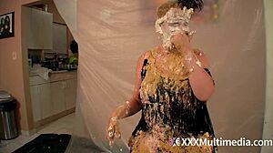 Wow! Two Blondes Get Soaked and Messy While Pieing Each Other in the Face!