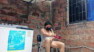 In the usa, my fat latina neighbor roleplays submissive and shows her huge natural tits and pussy under her dress in the yard