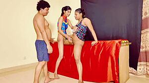 देसी थ्रीसम इंकड ब्रूनेट चूत खाती हुई