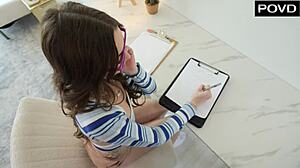 petite teen skips study for tutor's creampie in tight pussy.