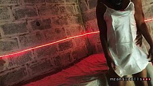 I watch ebony babe give blowjob while fingering her pussy