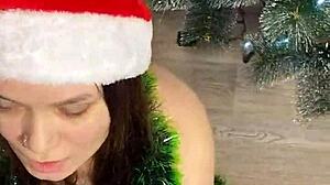 Step sister in christmas costume gives me her holes as gift