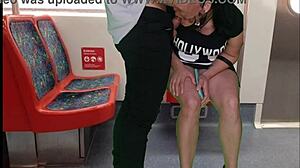 Girl Without Panties on Train Gives Stranger Handjob and Public Blowjob
