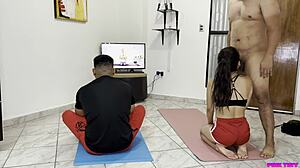 Yoga trainer fucks beautiful woman right in front of her stupid boyfriend