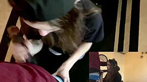 Cute lesbian best friend sucks big cock for place to stay.