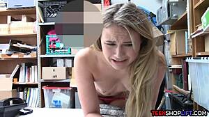 Blonde shoplifter gets caught and fucked by security guard.