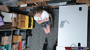 Blonde shoplifter gets caught and fucked by security guard.