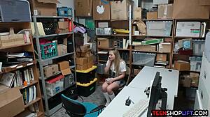 Blonde shoplifter gets caught and fucked by security guard.