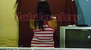 hot latina neighbor flashes big ass in lingerie for voyeur