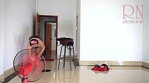 Milf rips clothes, strips in lingerie for beach resort adventure