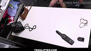 Watch this petite teen 18+ get caught shoplifting and fucked by the security guard with his monster cock!