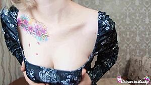 babe with perfect boobs sucks big dick for cum on tits pov