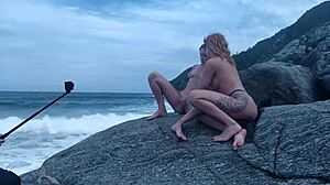 a brazilian amateur poses on rocks for a photo shoot