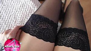 Babe In Stockings Masturbates Pussy And Cums On Feet - Hot Solo With Camera