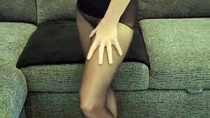 Petite Redhead Babe In Shiny Pantyhose