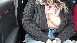 Dirty husband enjoys a sneaky blowjob in public car