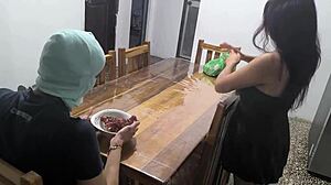 cheating housewife feels guilty having sex with neighbor in husbands bed