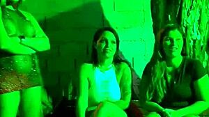 Exhibitionist girls flashing and fucking at the party inside cabaret