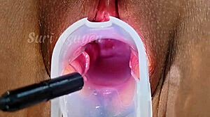 i examined beautiful wet vagina with endoscopy
