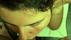 Latina gives hidden blowjob to married man in bathroom