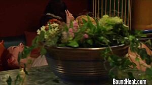 busty lesbian slave with big natural tits pleasures her mistress with strapon in hardcore bdsm ass play