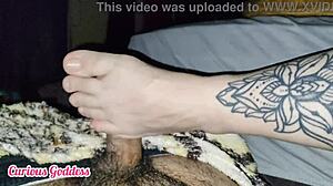 Curious goddess gave me a sneaky footjob at friend’s house