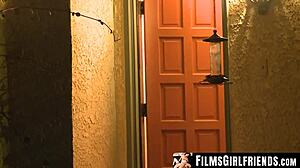 Tender lesbian blonde seduced by milf's skilled tongue in stockings