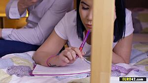 Cute brunette teen 18+ Lady Dee gets fucked doggystyle by her kinky stepdaddy, sucking and taking small tits