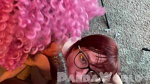 MFF Threesome with Ebony Slut Sharing Sloppy BJ and Titty Fuck
