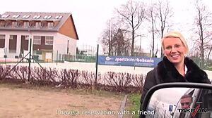 Taxi Driver Covers Tight Pussy of Innocent Blonde Teacher with Cum at Lunch