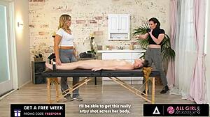 Two beauties inaugurate massage parlor with scissoring and face sitting