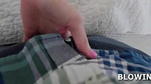 Busty milf deepthroats husband's employee!