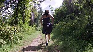 Exhibitionist Milf Plugs Huge Anal Toy on Trail