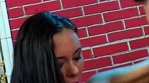 Young whore waits on street for big cocks to jerk, suck, and fuck outdoors