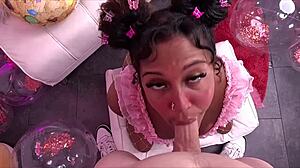 Cute Ebony Blows Stepbro Sloppily