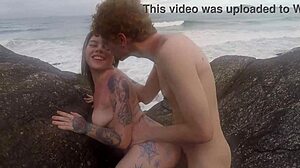 Begging muscular young 18+ man for cum on Floripa beach during outdoor romp