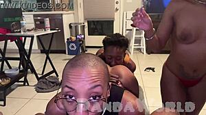 Mfff ebony sluts form human centipede for ass eating and bbc blowjob