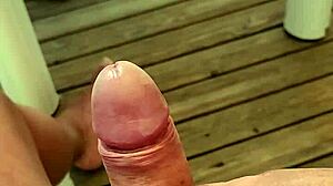 Excited to cum on terrace of mobil home in camping